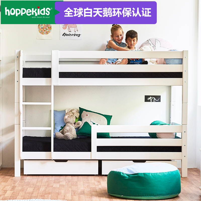 Hoppekids Denmark original imported furniture double bed on top of bed with full wooden European family bed