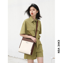 CHICVEN Oriental Fantasy Leisure Academy Wind bow tie short sleeve shirt shorts two-piece set women