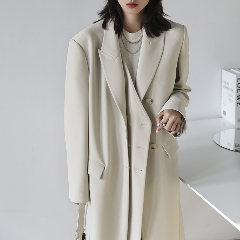 CHICVEN2022 Spring Summer Heavy Industry Temperament Double Placket Long Loose Blazer Over-the-Knee Trench coat Women's Top