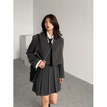 CHICVEN return to school Japanese sweet cool JK suit short blazer pleated A skirt two piece