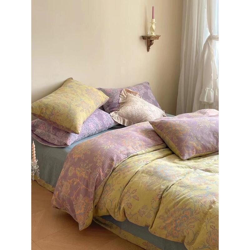 Celine Vintage-Style Cotton Yarn-Dyed Double-Layer Gauze Four-Piece Set