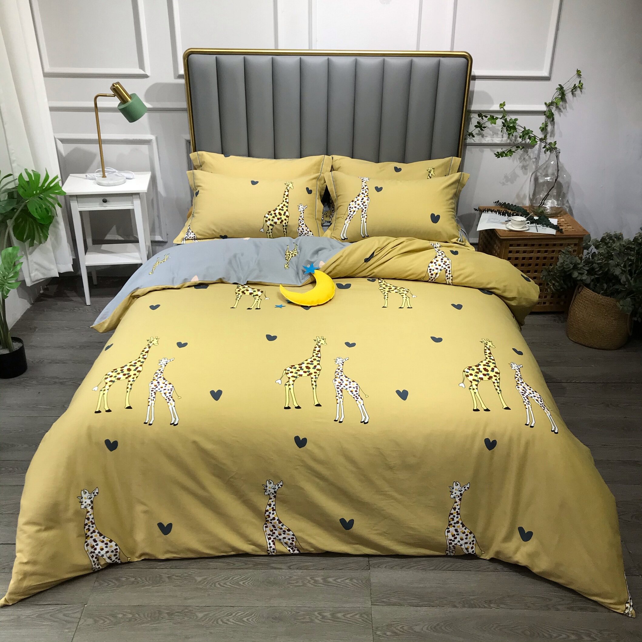 Autumn-winter-style pure cotton thickened mill with four sets of cartoon autumn and winter bed products kit soft and pro-skin