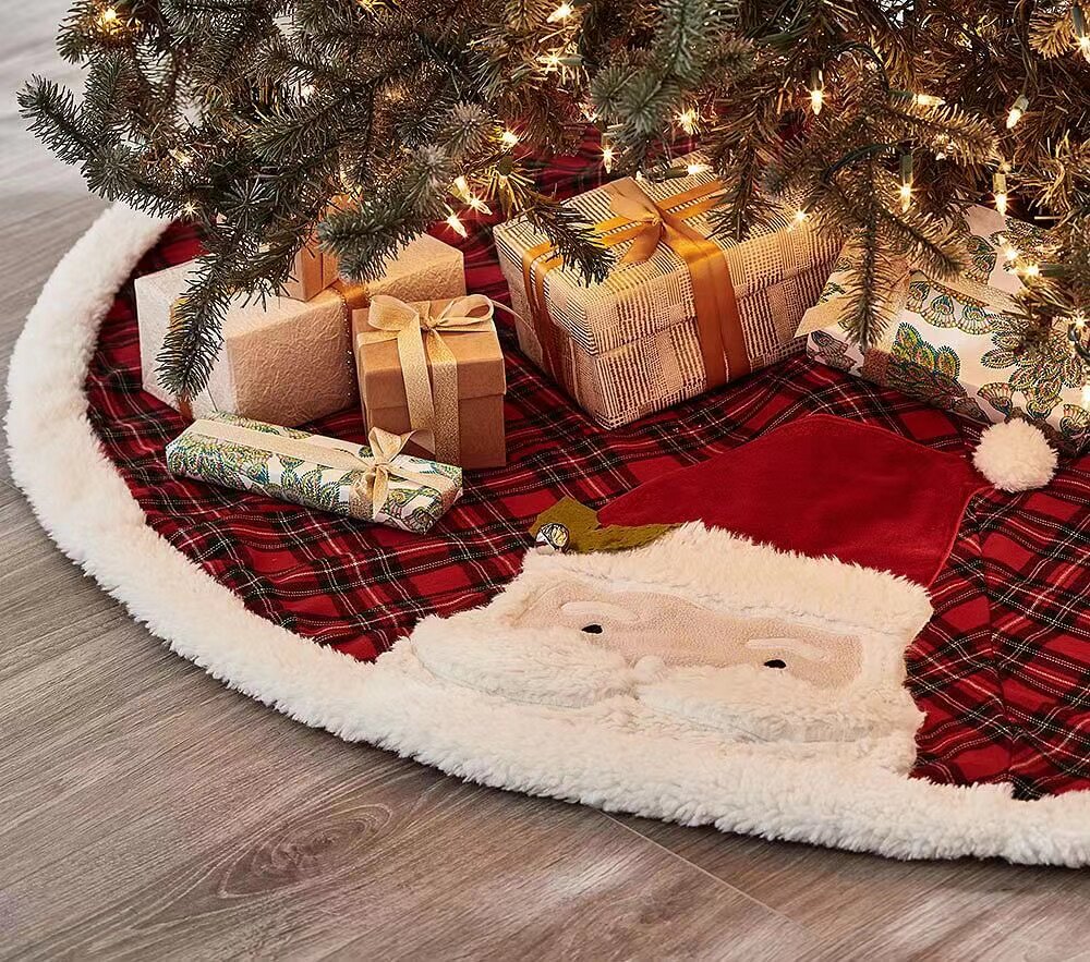 Christmas tree skirt Christmas decorations lamb flannel plaid Santa Claus tree skirt Christmas bi preparation 
