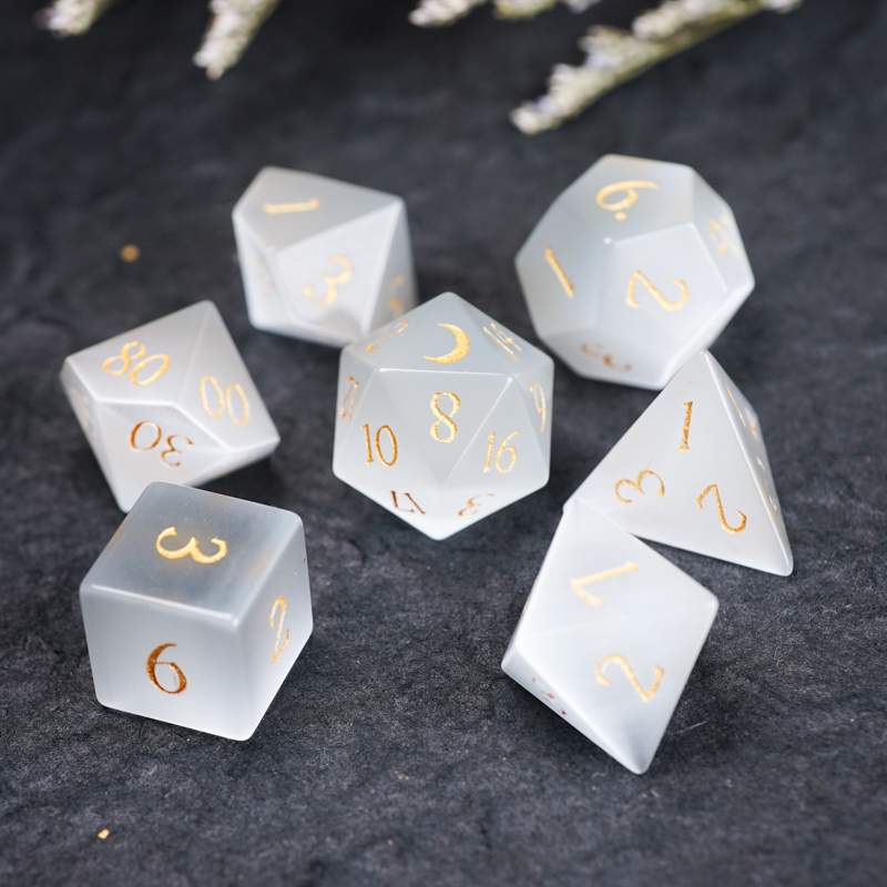 Ivory White Cat Eye Stone Dnd Dice Running Group COC Ksurou TRPG Dragon With Underground City Dice Jewel Multifaceted
