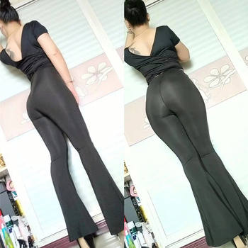 Can be worn by both men and women! glossy bell-bottom trousers