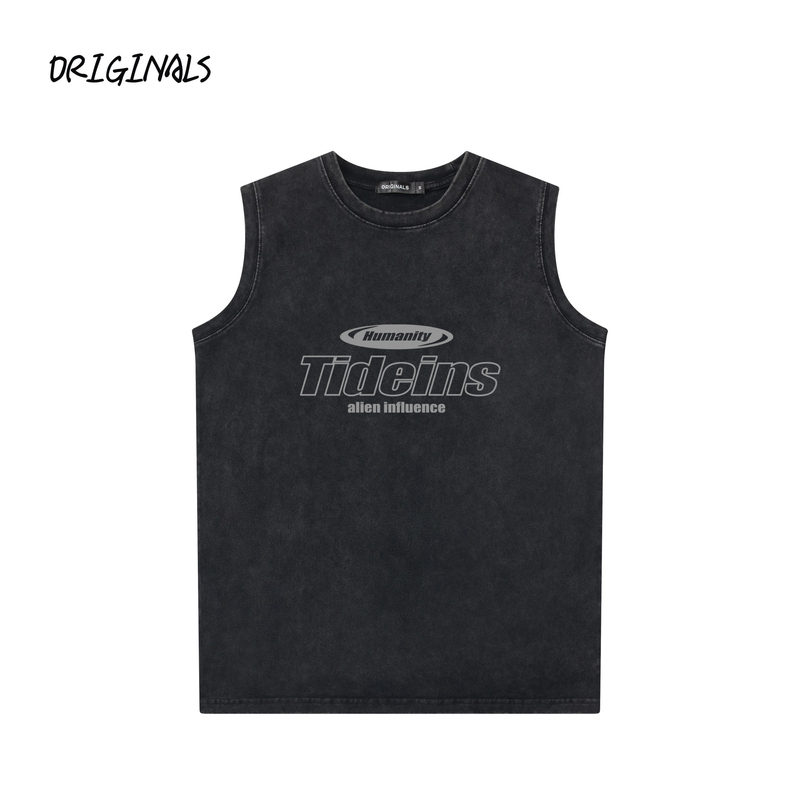 Sleeveless Vest with Small Cuffs to Prevent Exposure, 300g Heavyweight American-Style Washed Vintage Loose-Fitting Women's T-Shirt