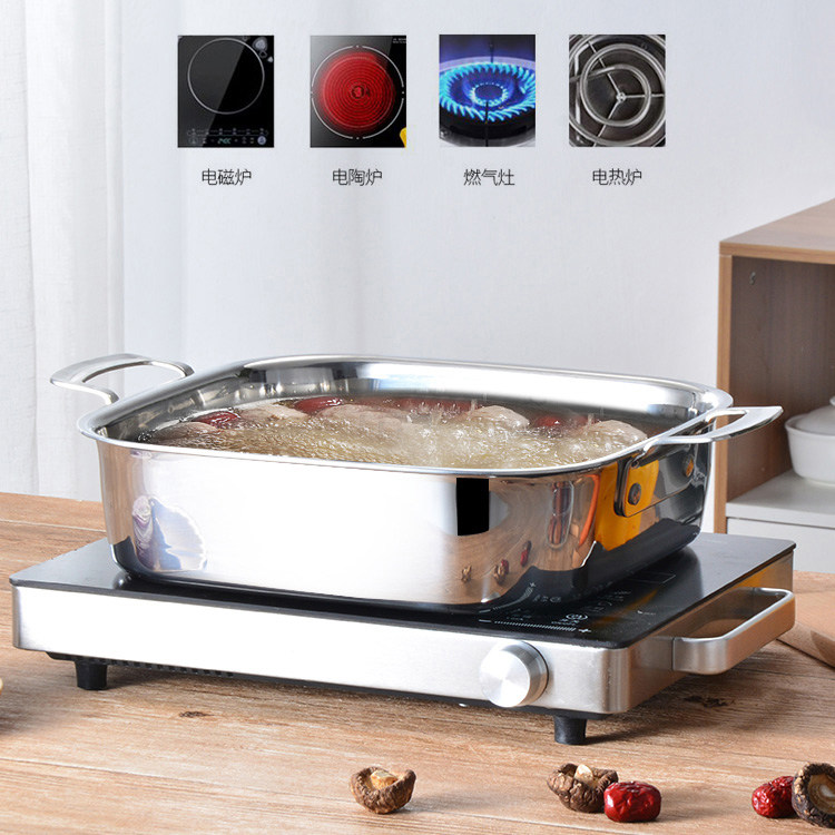 304 stainless steel square hot pot boiler thickened three-layer steel clear soup mandarin hot pot induction stove with dining room hotel
