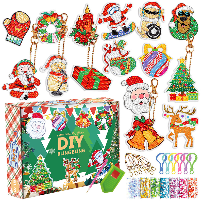 DIY Diamond Keychain Pendant Christmas Blind Box Diamond Painting Keychain 5D Handmade Diamond Material Kit