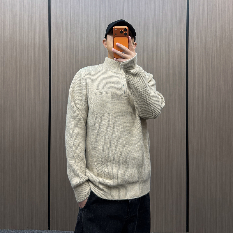 Diviner American Retro Casual Half-Turtleneck Zip-Up Sweater Loose-Fitting Everyday Old Money Style Solid Color Knitwear