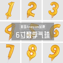 The United States imported 6 inch aluminum foil balloon cake gold digital aluminum foil ball birthday party decorative balloon