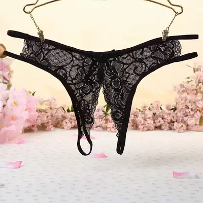 Large size black lace underwear underwear sexy crotch easy to wear female low waist split pants real person