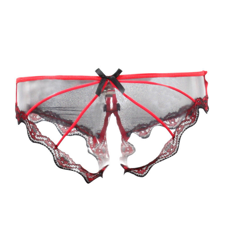 Sexy panties female hollow out temptation exposed buttocks lace embroidery transparent low waist triangle thong head