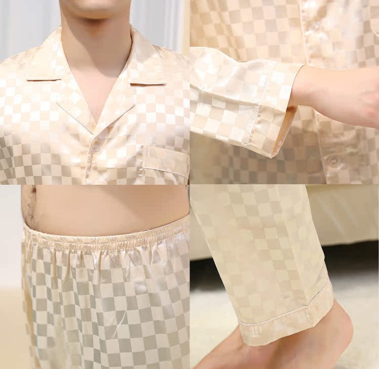 Đồ ngủ nam mùa hè nam mô phỏng mùa hè lụa dài tay phù hợp với mùa xuân và mùa thu băng lụa mỏng phần dịch vụ nhà đồ bộ mặc nhà cao cấp