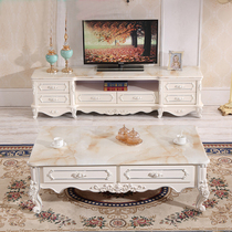 European-style marble coffee table TV cabinet combination Modern simple living room solid wood furniture set combination
