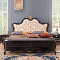 All solid wood European-style bed 1 8 meters Ebony princess bed Modern simple double bed Master bedroom wedding bed High box storage bed