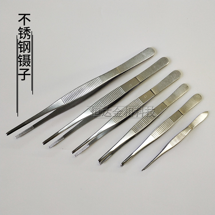 实验室不锈钢镊子直型圆带齿纹防滑有齿镊子样品夹持工具规格齐全