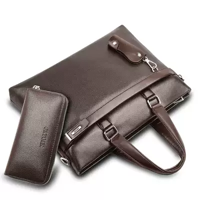 New thick men's bag Hand bag horizontal official leather bag business leisure shoulder crossbody men's bag tide