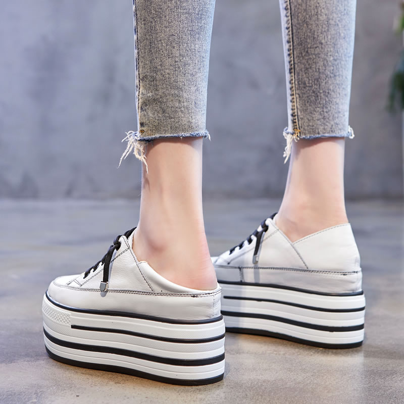 Ocargo real leather heightening small white shoes women's thick bottom pine pastry 100 hitch a foot pedal sloth outside wearing casual two-wearing single shoes