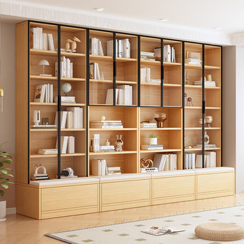 Bookcase with Glass Doors, Wine Cabinet, Integrated Wall-To-Ceiling Bookshelf for Home Use, Living Room, and Display Cabinet for Collectibles