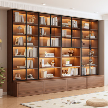 Bookshelf with Glass Door Wine Cabinet for Home Use, Integrated Full-Wall Bookshelf for Living Room, Wall-To-Ceiling Display for Figurines