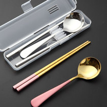 Nordic 304 stainless steel cute round spoon chopsticks set adult students go out single portable tableware three-piece set