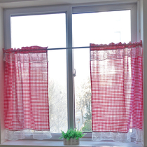 Factory straight hair Plaid lace floating window curtain curtain household short curtain half curtain blackout kitchen partition curtain free of punching