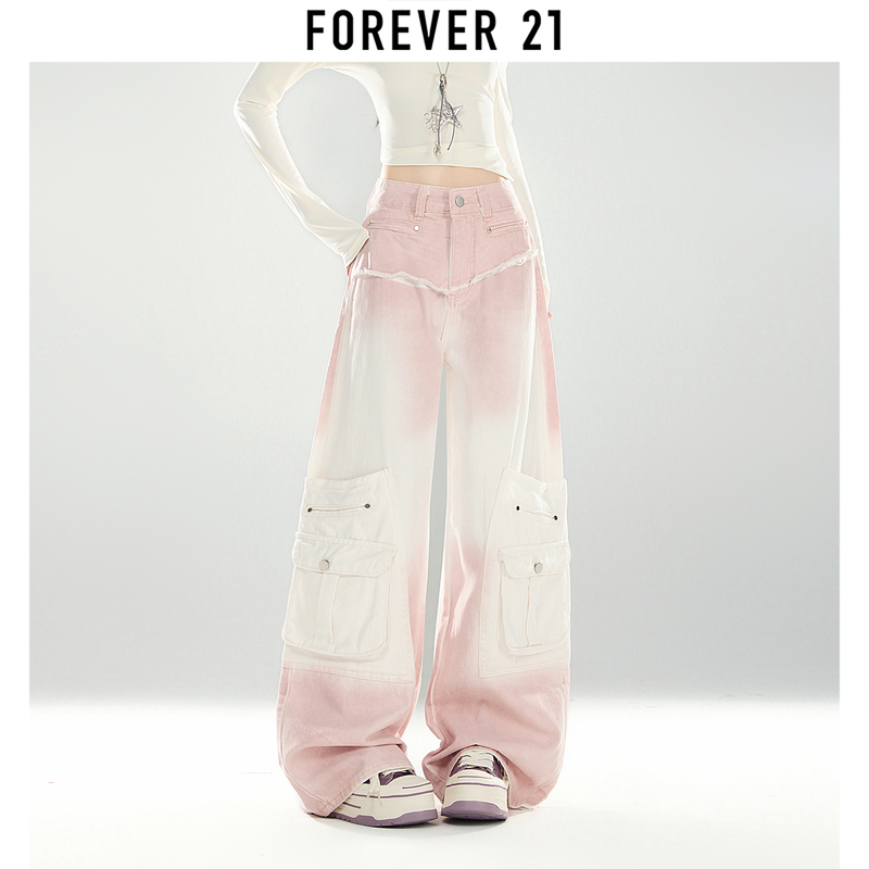 Forever 21 High-Waisted Gradient Pink Wide-Leg Jeans for Women, New Summer Straight-Leg Loose Slimming Cargo Pants Forever 21 High-Waisted Gradient Pink Wide-Leg Jeans for Women, New Summer Straight-Leg Loose Slimming Cargo Pants