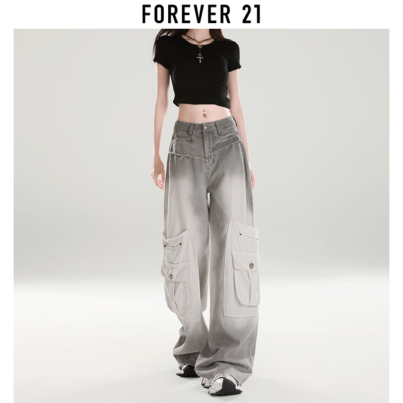 Forever 21 American-Style Gradient Tie-Dye Cargo Pants for Women, New Summer High-Waisted Loose Drape Casual Jeans