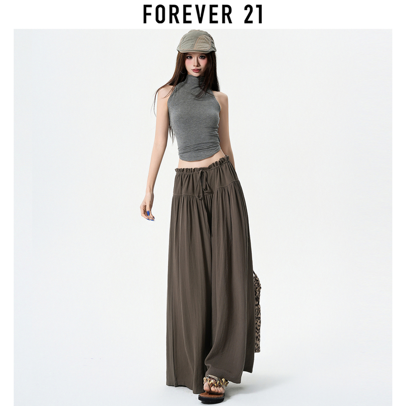 Forever 21 New Summer Coffee-Colored Casual Pants for Women, Drapey, Slimming, Loose, Floor-Length Skirt Pants, Thin Linen Pants Forever 21 New Summer Coffee-Colored Casual Pants for Women, Drapey, Slimming, Loose, Floor-Length Skirt Pants, Thin Linen Pants