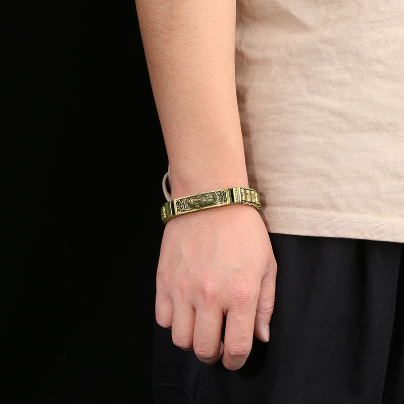 [Pure Brass] Pixiu Bracelet for Men, Pure Copper Bangle, Wealth-Attracting and Fortune-Enhancing, Unique Gold-Devouring Beast Brass Bracelet