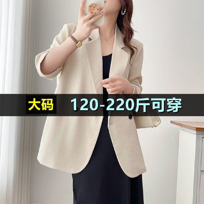 Plus-Size Women's Thin Summer Blazer 100kg Fashionable Loose-Fitting Korean Style Short-Sleeve Suit Jacket for Chubby Women Plus-Size Women's Thin Summer Blazer 100kg Fashionable Loose-Fitting Korean Style Short-Sleeve Suit Jacket for Chubby Women