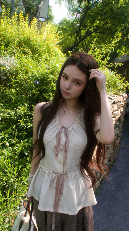 Tanjyosa "Lilith and Eternity" Antique Color Lace-Up Acetate Top
