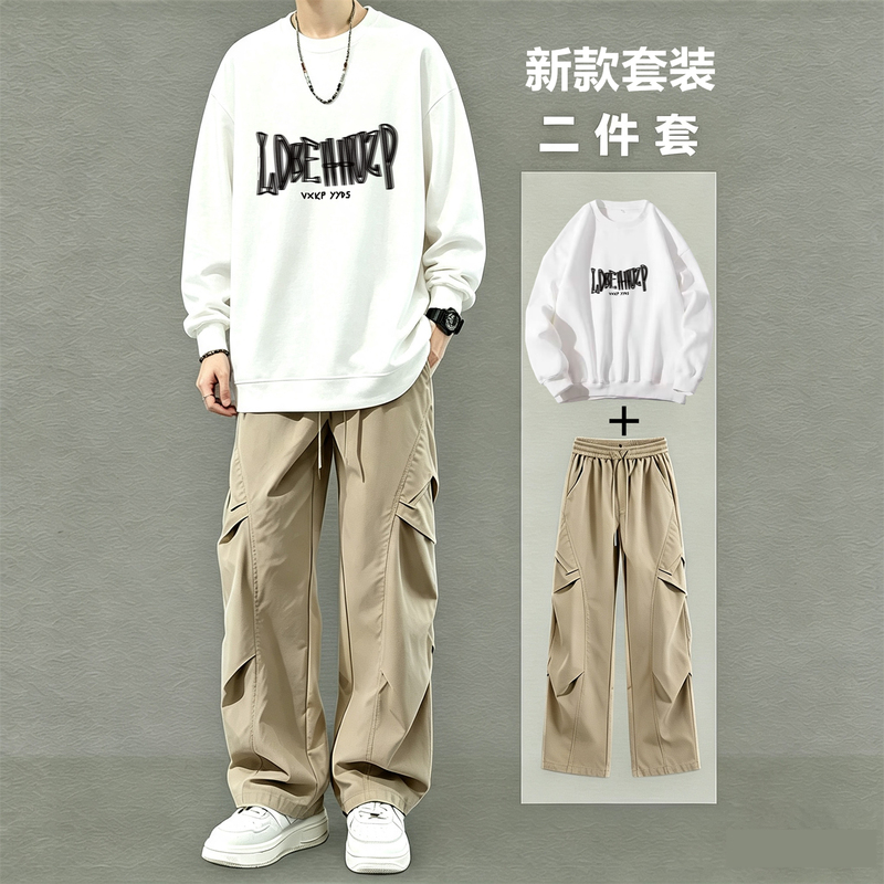 Autumn New Style Two-Piece Men's Outfit, Stylish and Trendy Cool Student Couple Outfit, Sweatshirt and Long Pants Set Autumn New Style Two-Piece Men's Outfit, Stylish and Trendy Cool Student Couple Outfit, Sweatshirt and Long Pants Set