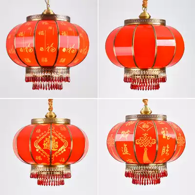 Big red blessing lantern New Year balcony all-copper luminous lantern Chinese retro New Year festival villa festive hanging lamp