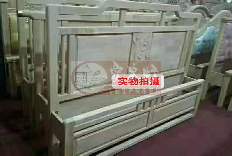 2019 mới hiện đại mới Trung Quốc trắng trống giường trắng phôi gỗ sồi giường trắng đầu giường mới Trung Quốc trắng gỗ rắn giường - Giường giuong sat