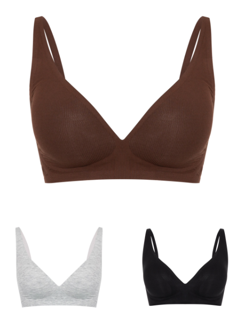 retro vertical stripes small V-neck Tencel bra
