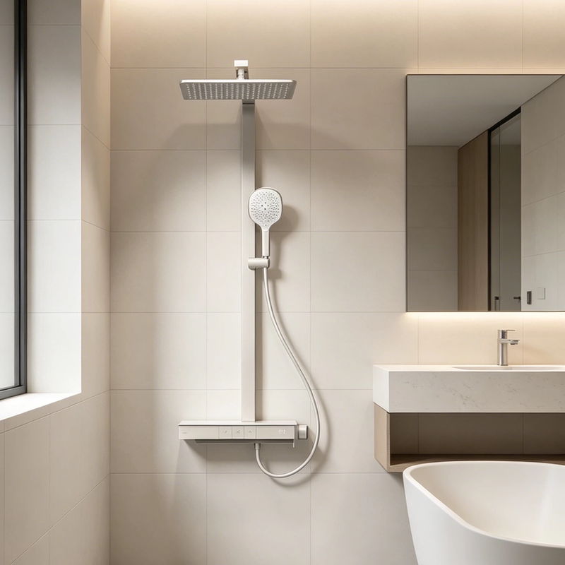 Kohler Thermostatic Three-Way Shower Column Bathroom Showerhead with Large Storage Shelf, Digital Display, and Pressurized Nozzle 39449t Kohler Thermostatic Three-Way Shower Column Bathroom Showerhead with Large Storage Shelf, Digital Display, and Pressurized Nozzle 39449t