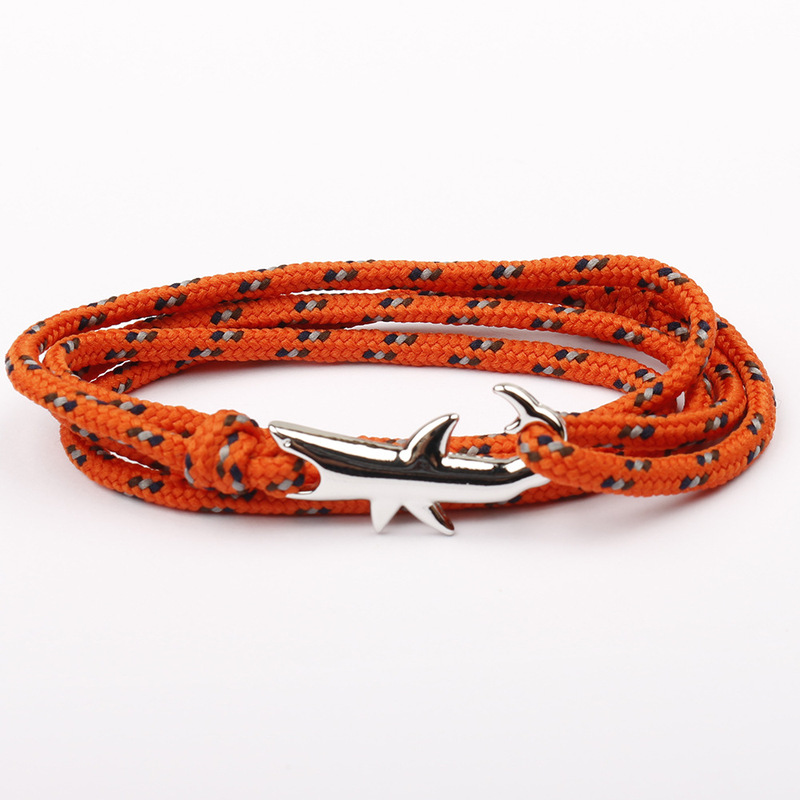 New Anchor Fishhook Shark Style Bracelet Handmade Rope Unisex Couple Silver Shark Bracelet