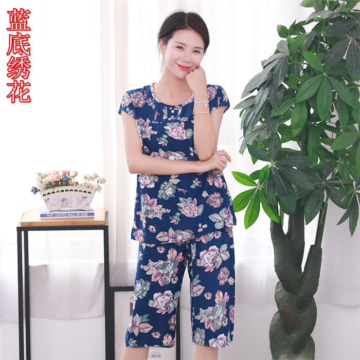 Phụ nữ trung niên mùa hè cotton nhân tạo dày cotton mùa hè Quần áo phụ nữ mẹ chồng bà mẹ bộ đồ ngủ - Quần áo của mẹ váy đầm cho người 60 tuổi