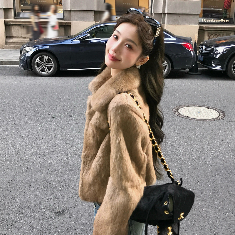 Lmomo Shangdong Laoqian 2025 Winter New Imported Whole Rabbit Fur Short High-End Fur Coat for Women