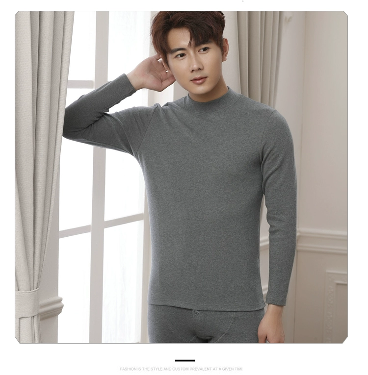 Bộ đồ lót giữ nhiệt cho nam Bộ đồ lót bằng vải cotton nguyên chất dày dặn Shurong Lycra Áo len cotton màu nhám Áo len cổ cao trung thu Quần áo dài mùa đông - Phù hợp với nóng lên