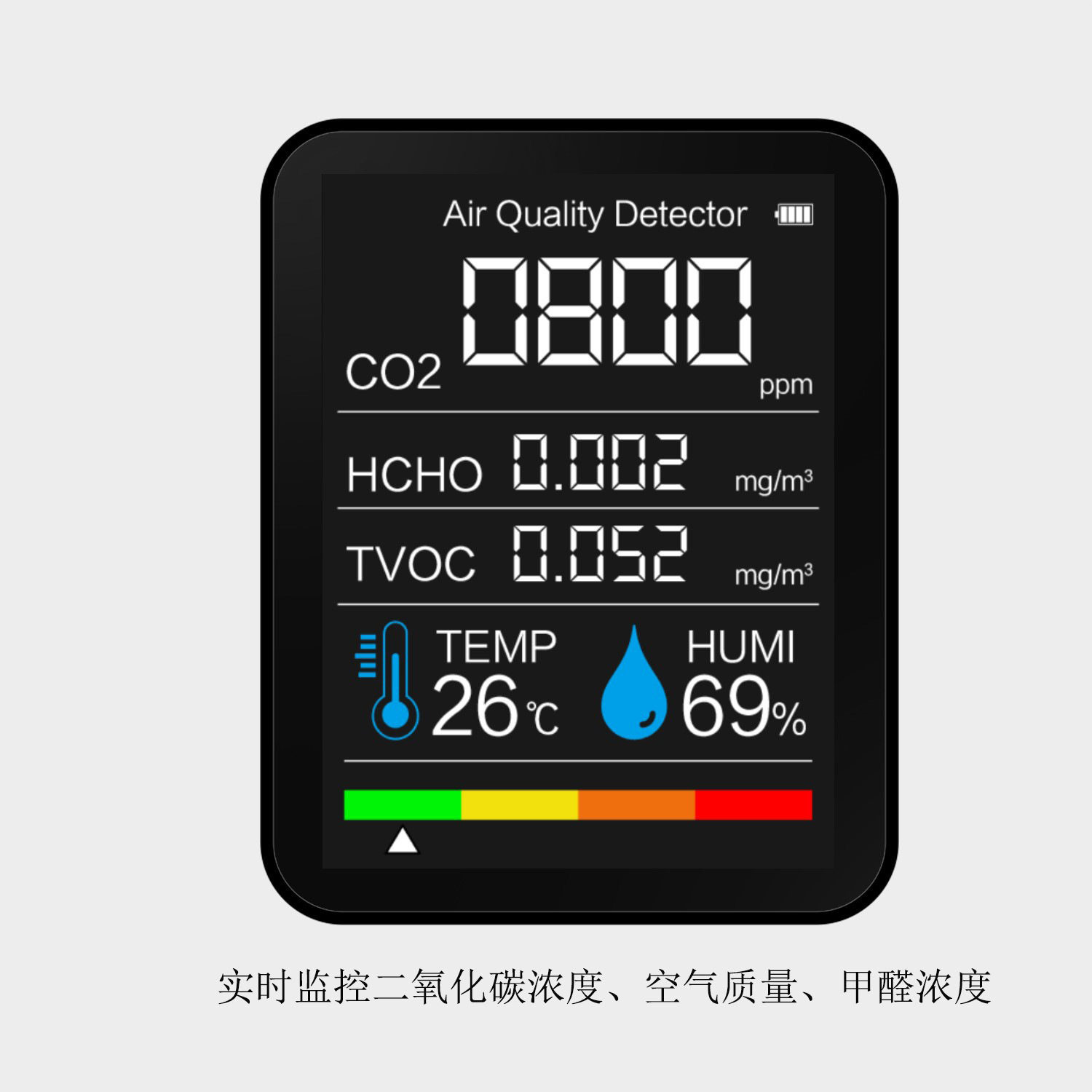 Carbon dioxide detector formaldehyde detection temperature humidity screen rotatable semiconductor sensor sound prompt
