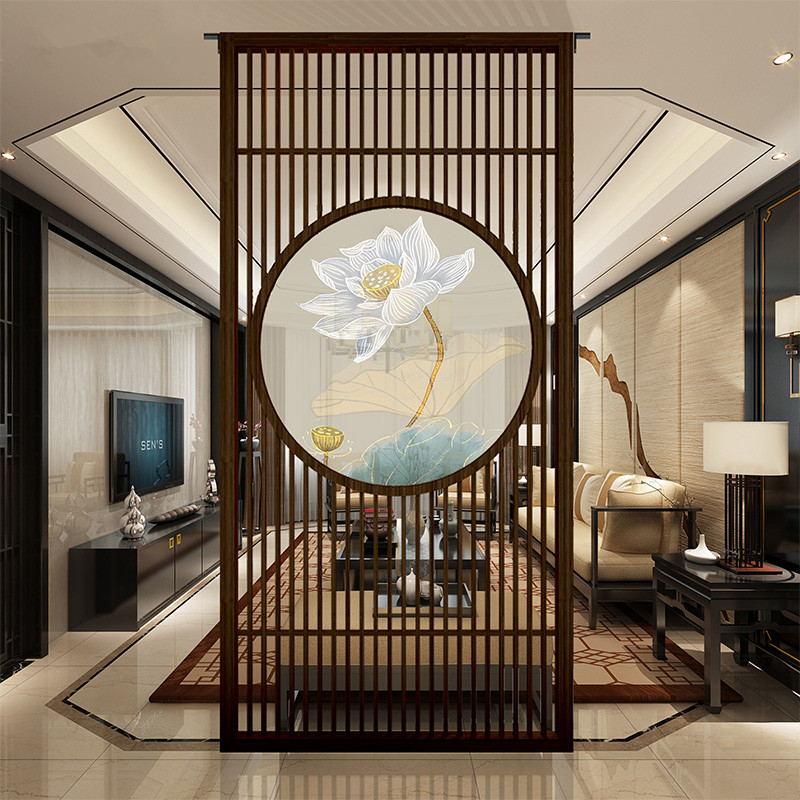 Solid wood screen partition of European style new Chinese style Japanese carving hollow porch wall customization of background wall