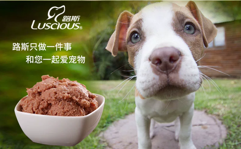 Lusi pet snack chó con chó con gà thịt bò chó đóng hộp thức ăn cho chó 375g * 6 lon 4,5 kg trọng lượng tịnh - Đồ ăn vặt cho chó thức ăn thú cưng