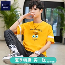 (Buy 1 get 1 off code clearance)Casual t-shirt mens short-sleeved Korean version of the tide brand pure cotton youth cec half sleeve