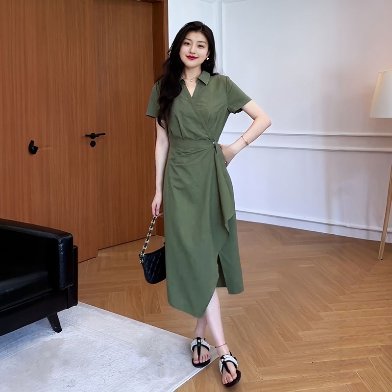 Plus-Size Irregular Linen Dress for Women, Summer New Style, Waist-Cinching, Slimming, and Complexion-Enhancing Dress