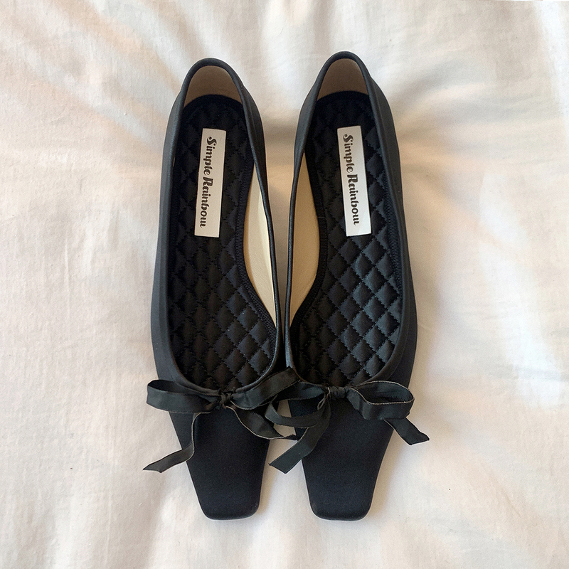 Simple Rainbow Classic French Retro Satin Ballet Shoes