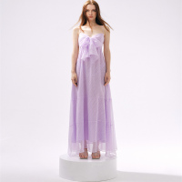 MOODX MIURA2025 spring and summer new purple chiffon bow backless long skirt suspender dress