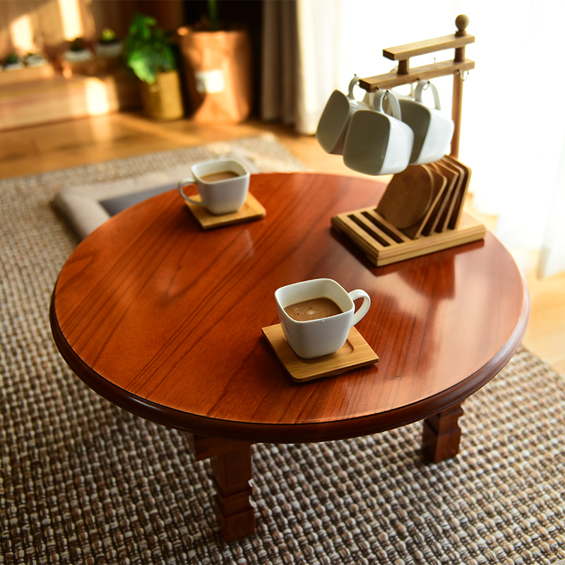 Home Small Household Type Round Solid Wood Tatami Bed Mi Kang Table Floating Window Sloth Dining Table Dinner Table Folding North Korean Nation