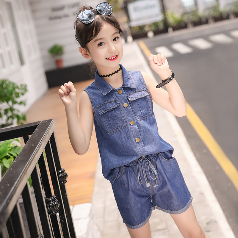 3 cô gái denim không khí bộ mùa hè 5 đứa trẻ 6 cô gái 7 Hàn Quốc phiên bản 8 mùa hè 9 tuổi 10 quần áo triều 11 thời trang 12.